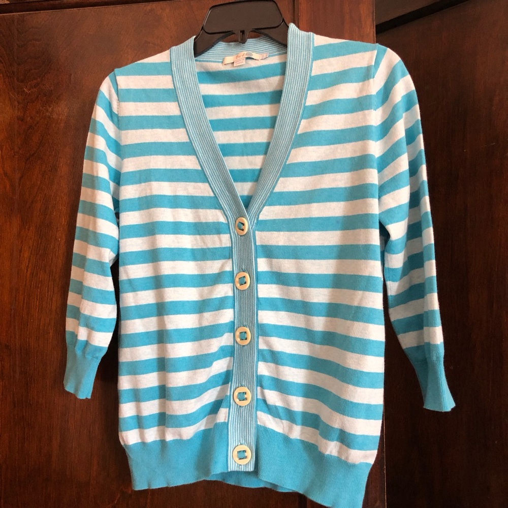 BODEN striped 3/4 sleeve cardigan womens 10 blue striped top